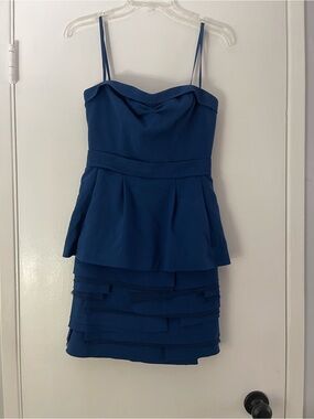 bcbc max azria flo dress in blue depth color Leonora Royal Blue Gown